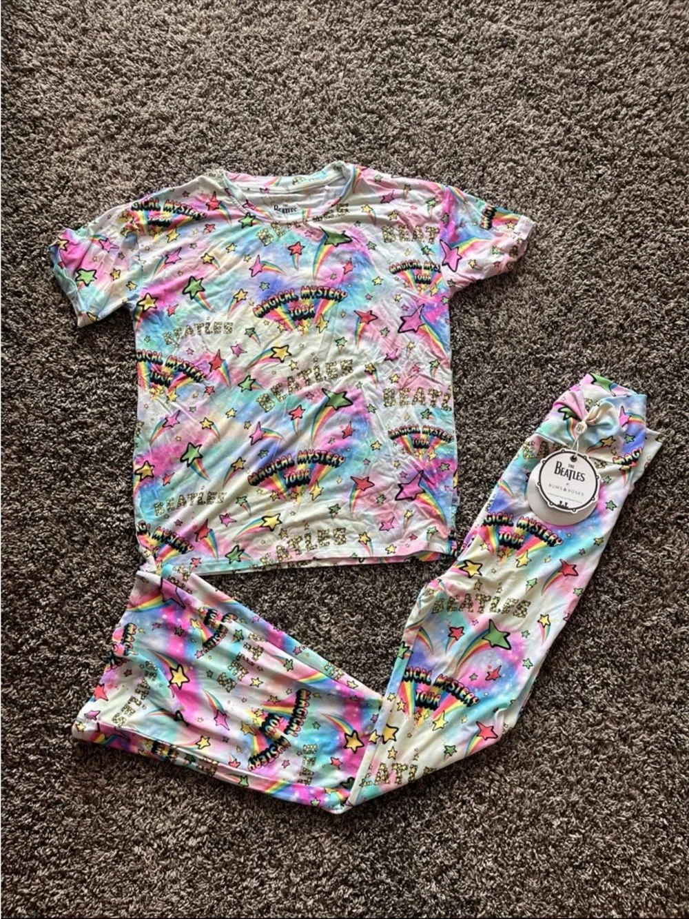 NWT The Beatles Bums n Roses Magical Mystery Tour Bell Bottom Set Girls 7/8